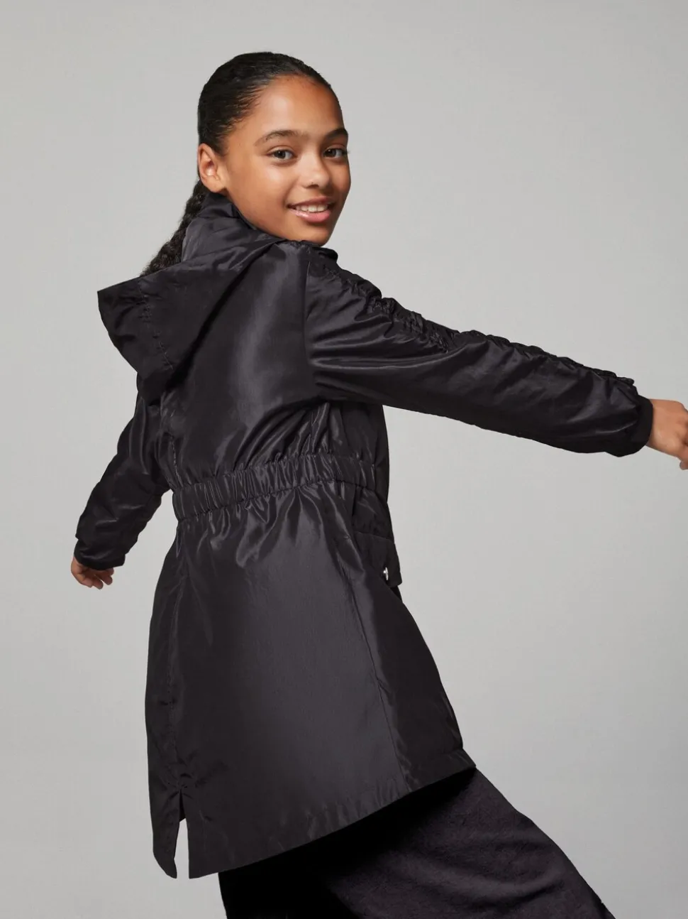 Lipsy Black Shower Resistant Lightweight Ruched Raincoat (5-14yrs)