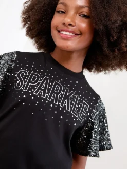Lipsy Black Sparkle Sequin Christmas Top (5-16yrs)