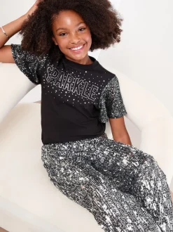 Lipsy Black Sparkle Sequin Christmas Top (5-16yrs)