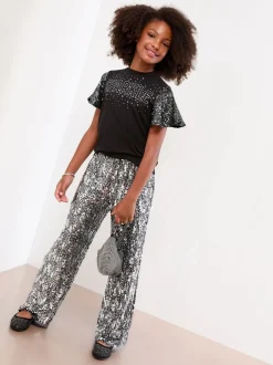 Lipsy Black Sparkle Sequin Christmas Top (5-16yrs)