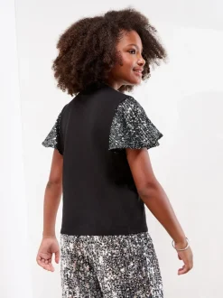 Lipsy Black Sparkle Sequin Christmas Top (5-16yrs)