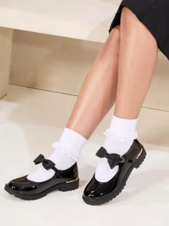 Lipsy Black Standard Fit (F) Metal Clip Patent Bow Strap School Shoes
