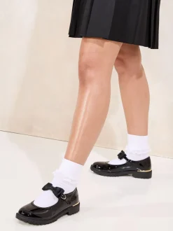 Lipsy Black Standard Fit (F) Metal Clip Patent Bow Strap School Shoes