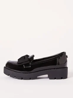 Lipsy Black Standard Fit (F) Patent Chunky Bow Slip On Loafer School Shoes