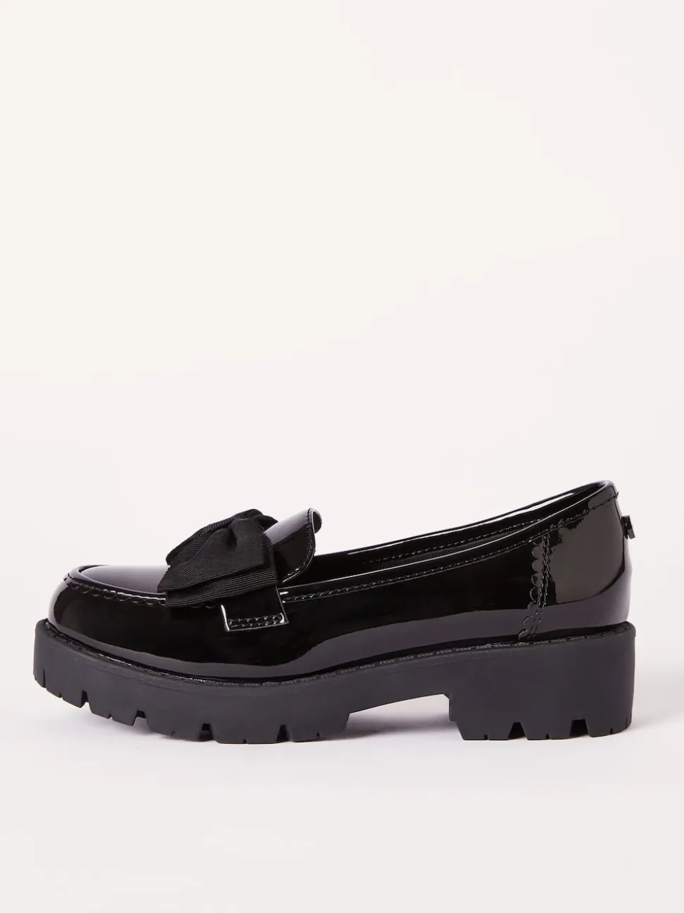 Lipsy Black Standard Fit (F) Patent Chunky Bow Slip On Loafer School Shoes