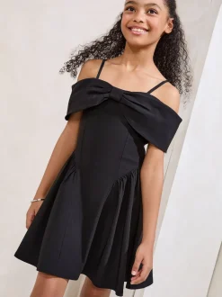Lipsy Black Teen Bow Bardot Dress (10-16yrs)