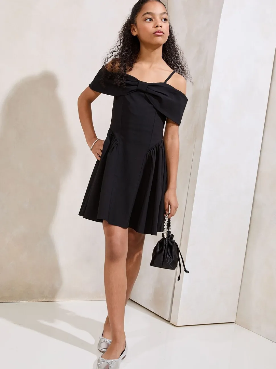 Lipsy Black Teen Bow Bardot Dress (10-16yrs)