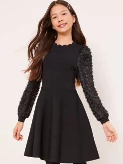 Lipsy Black Textured Sleeve Knit Dress (5-16yrs)