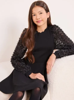 Lipsy Black Textured Sleeve Knit Dress (5-16yrs)