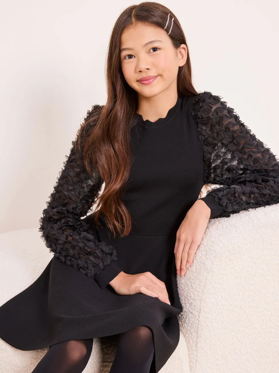 Lipsy Black Textured Sleeve Knit Dress (5-16yrs)