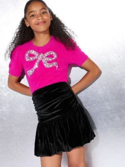 Lipsy Black Velvet Bubble Hem Skirt (5-16yrs)