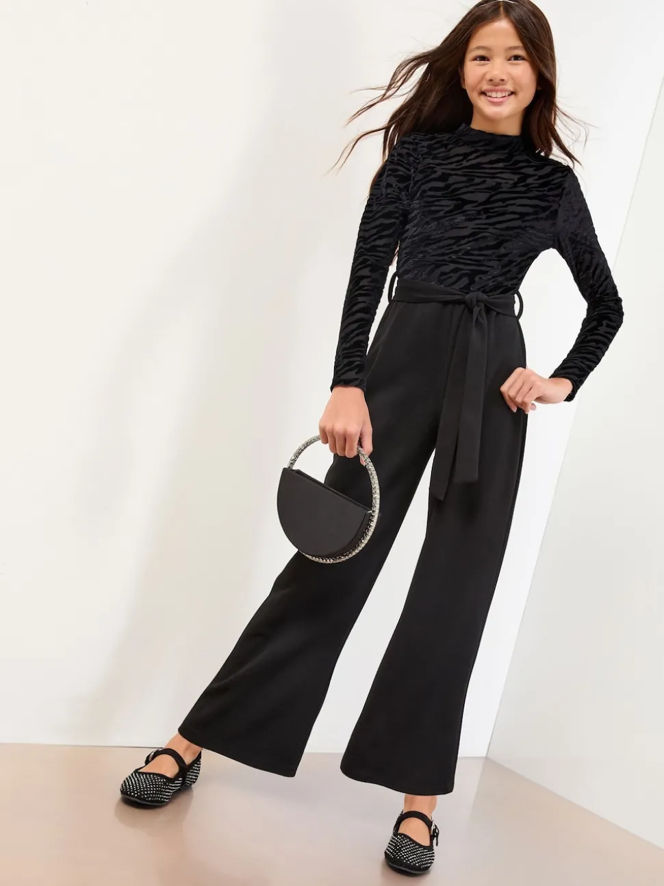 Lipsy Black Zebra Devore Jumpsuit (5-16yrs)