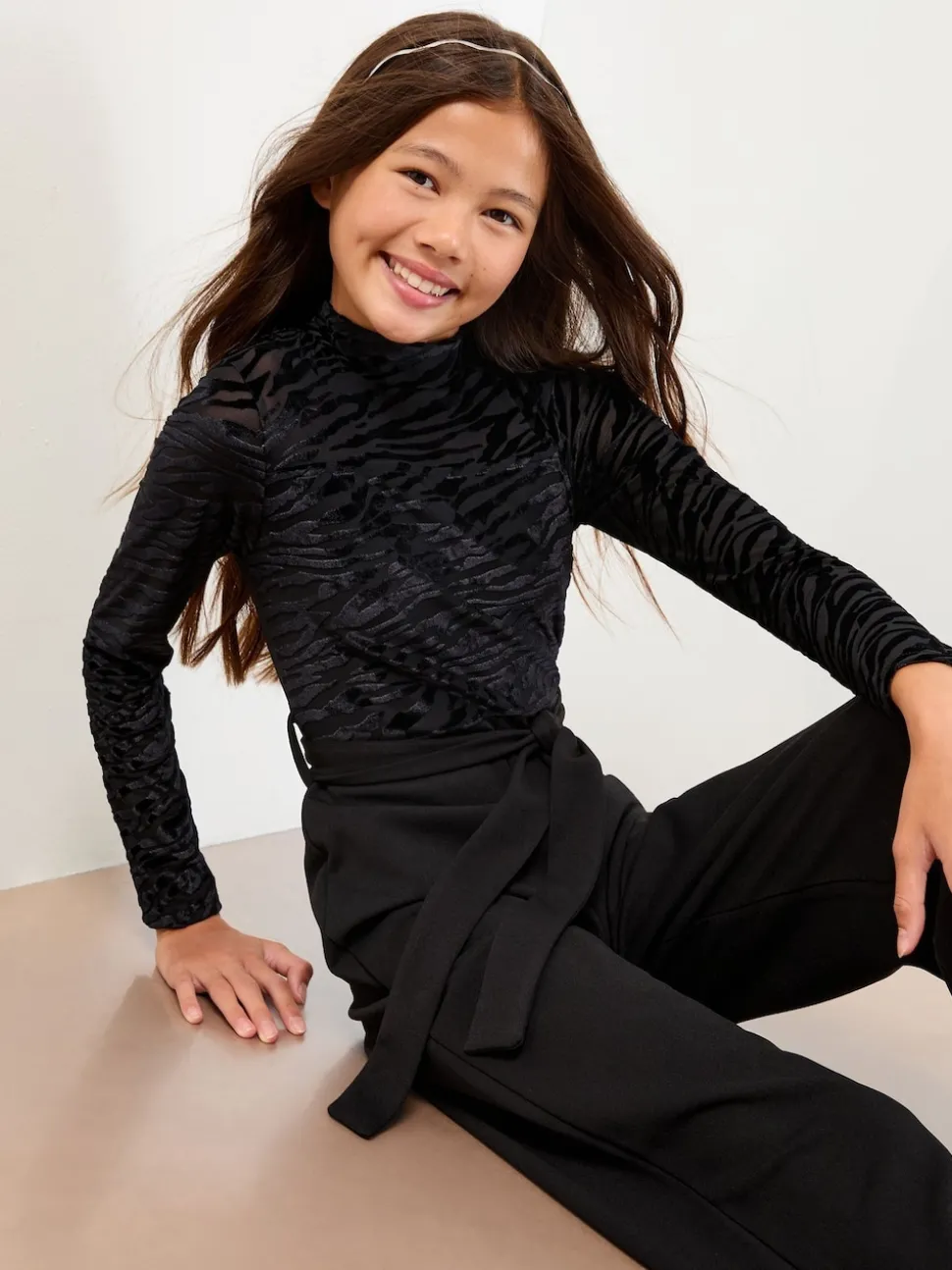 Lipsy Black Zebra Devore Jumpsuit (5-16yrs)