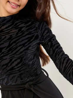 Lipsy Black Zebra Devore Jumpsuit (5-16yrs)