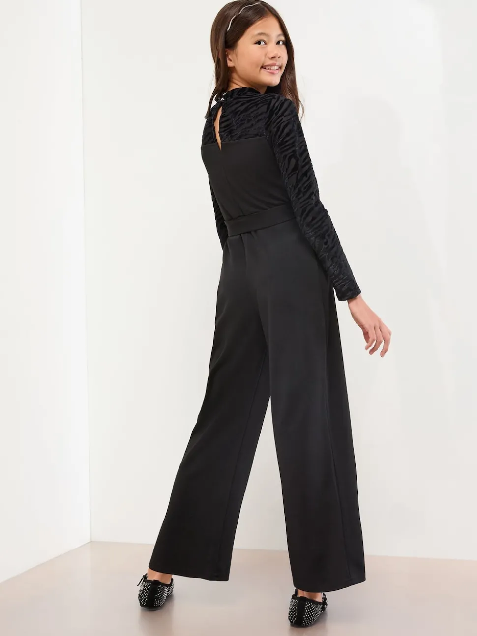 Lipsy Black Zebra Devore Jumpsuit (5-16yrs)