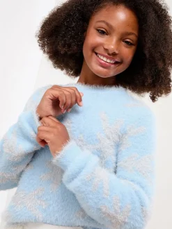 Lipsy Blue Christmas Crew Neck Snowflake Family Knitted Jumper (5-16yrs)