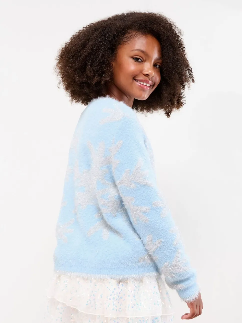 Lipsy Blue Christmas Crew Neck Snowflake Family Knitted Jumper (5-16yrs)