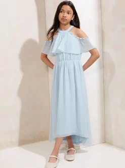 Lipsy Blue Cold Shoulder Embellished Occasion Dress (7-16yrs)