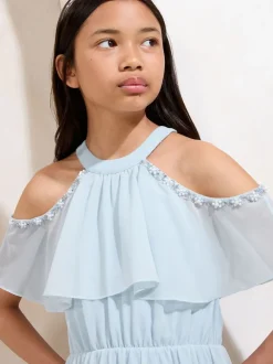 Lipsy Blue Cold Shoulder Embellished Occasion Dress (7-16yrs)