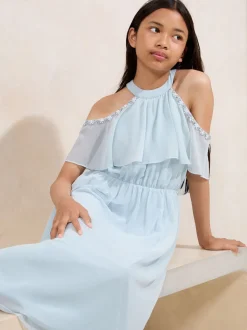 Lipsy Blue Cold Shoulder Embellished Occasion Dress (7-16yrs)