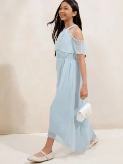 Lipsy Blue Cold Shoulder Embellished Occasion Dress (7-16yrs)