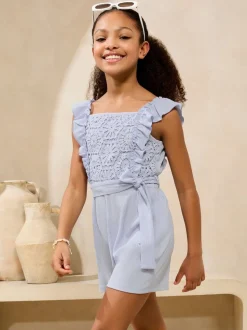 Lipsy Blue Crochet Holiday Shop Playsuit (5-16yrs)