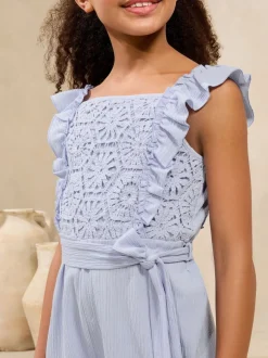 Lipsy Blue Crochet Holiday Shop Playsuit (5-16yrs)