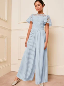 Lipsy Blue Flutter Sleeve Lace Occasion Jumpsuit (5-16yrs)