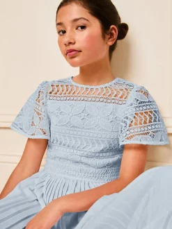 Lipsy Blue Flutter Sleeve Lace Occasion Jumpsuit (5-16yrs)