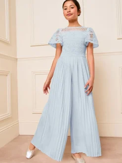 Lipsy Blue Flutter Sleeve Lace Occasion Jumpsuit (5-16yrs)