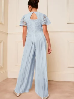 Lipsy Blue Flutter Sleeve Lace Occasion Jumpsuit (5-16yrs)