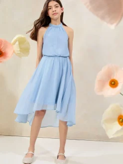Lipsy Blue Halter Bubble Waist Occasion Dress (7-16yrs)