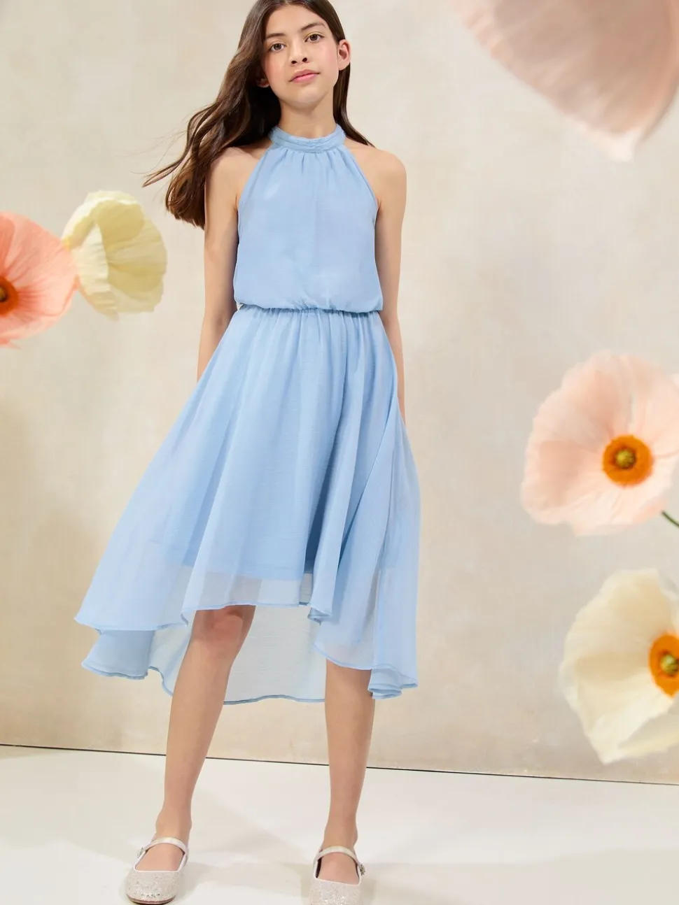 Lipsy Blue Halter Bubble Waist Occasion Dress (7-16yrs)