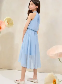 Lipsy Blue Halter Bubble Waist Occasion Dress (7-16yrs)