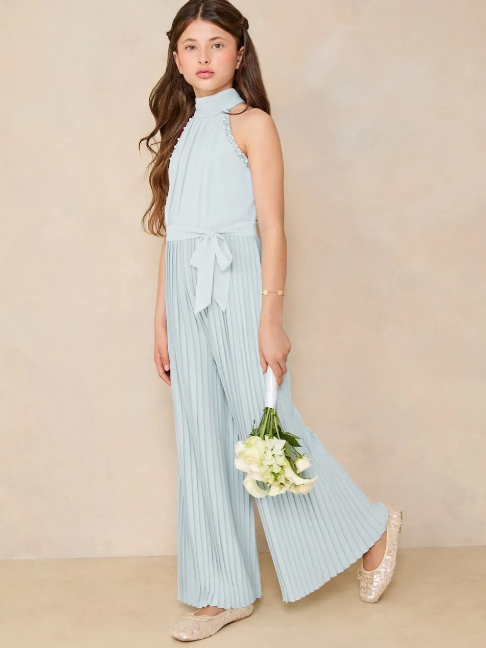 Lipsy Blue Halter Embellished Occasion Jumpsuit (5-16yrs)