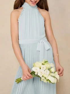 Lipsy Blue Halter Embellished Occasion Jumpsuit (5-16yrs)