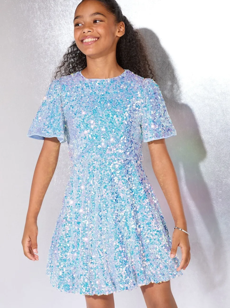 Lipsy Blue Sequin Bubble Hem Party Dress (5-16yrs)