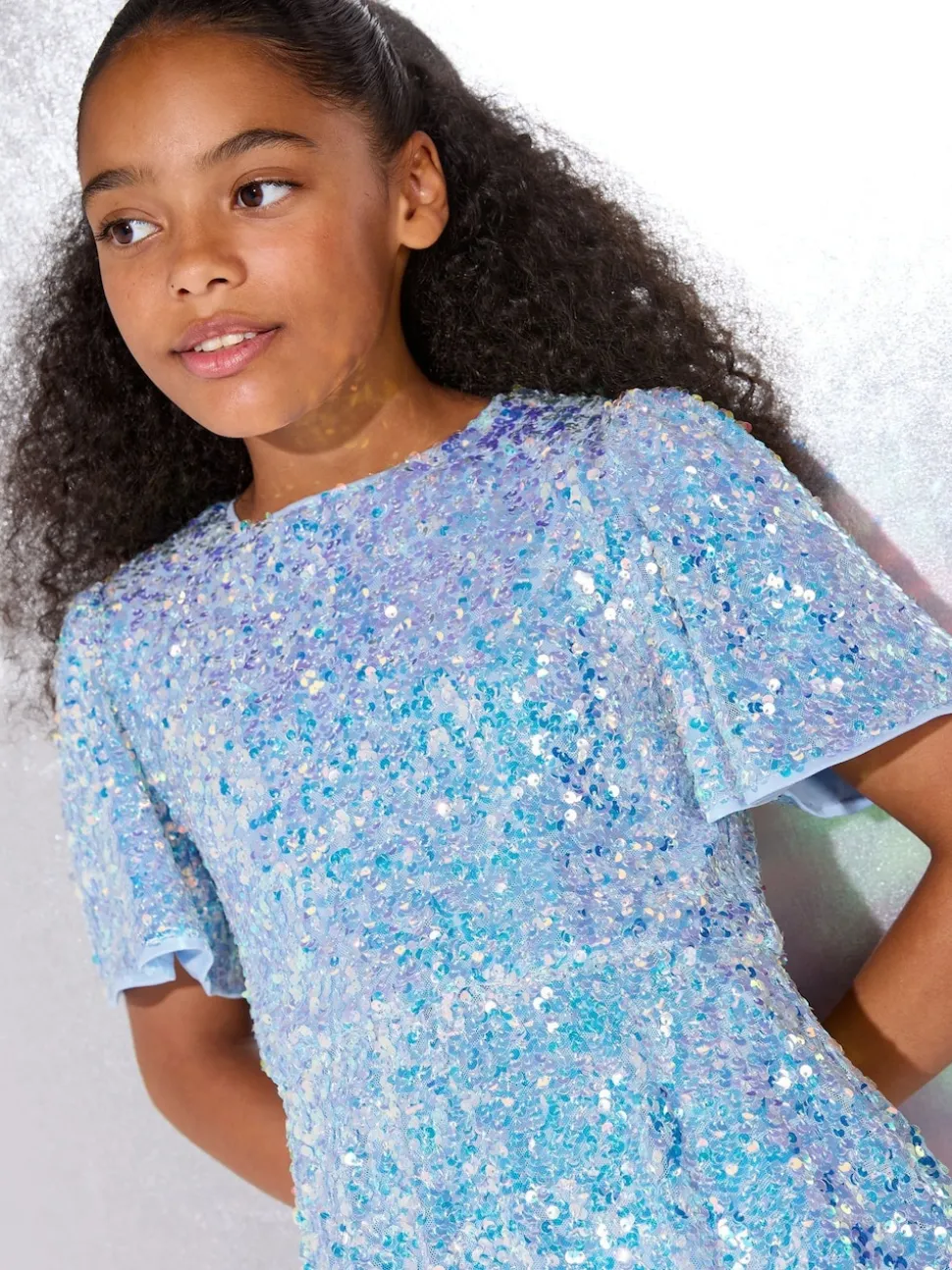 Lipsy Blue Sequin Bubble Hem Party Dress (5-16yrs)