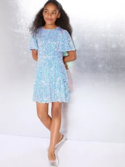 Lipsy Blue Sequin Bubble Hem Party Dress (5-16yrs)