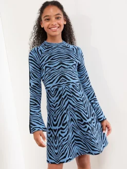 Lipsy Blue Zebra Knit Dress (5-16yrs)