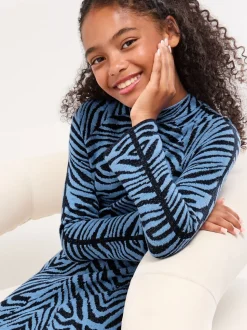 Lipsy Blue Zebra Knit Dress (5-16yrs)
