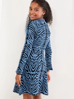 Lipsy Blue Zebra Knit Dress (5-16yrs)