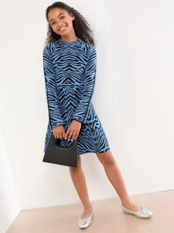 Lipsy Blue Zebra Knit Dress (5-16yrs)