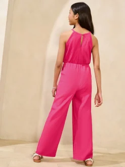 Lipsy Bright Pink Halter Crochet Corsage Holiday Shop Jumpsuit (5-16yrs)