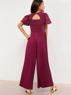 Lipsy Burgundy Red Flutter Sleeve Lace Occasion Jumpsuit (5-16yrs)
