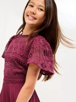 Lipsy Burgundy Red Flutter Sleeve Lace Occasion Jumpsuit (5-16yrs)