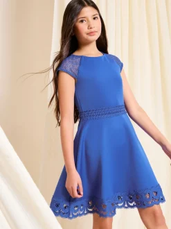 Lipsy Cobalt Blue Bow Lace Scuba Occasion Dress (5-16yrs)