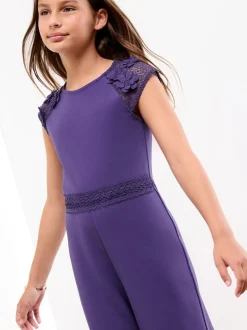 Lipsy Cobalt Blue Scuba 3D Lace Occasion Jumpsuit (5-16yrs)