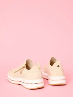 Lipsy Cream Pull On Side Zip Stretch Knit Chunky Runner Trainers