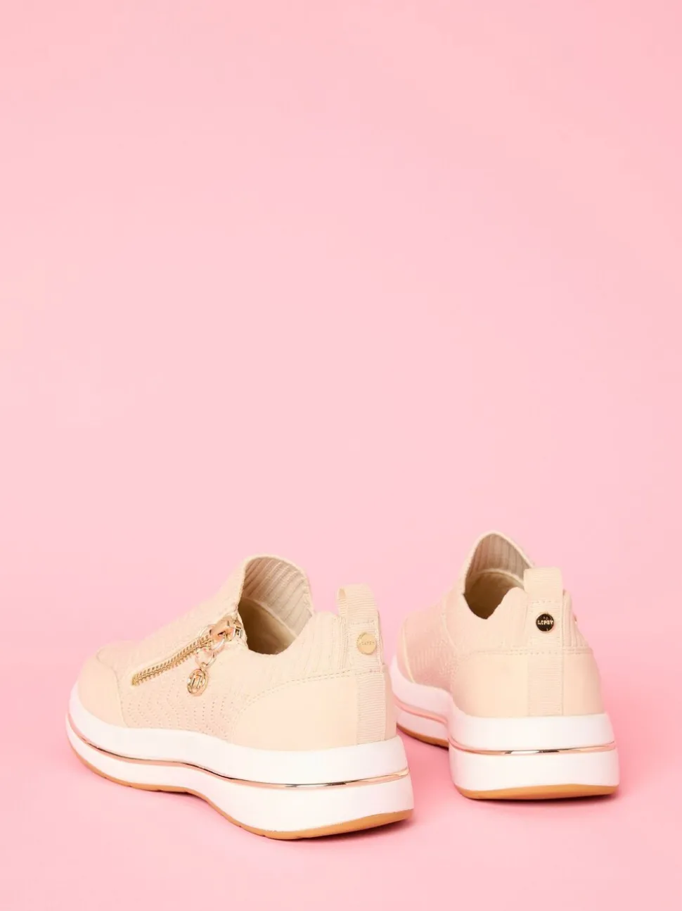 Lipsy Cream Pull On Side Zip Stretch Knit Chunky Runner Trainers